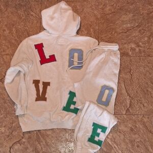 Aerie Cream LOVE Cozy Hoodie Set